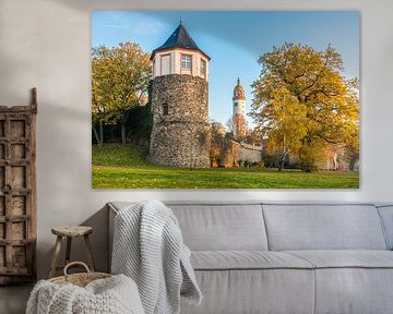 Toren van de stadsmuur met burchttoren Höchst, Frankfurt van Christian Müringer