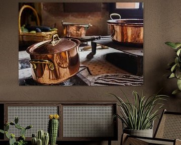 Copper pans in 18th century kitchen by Patricia Hofmeester