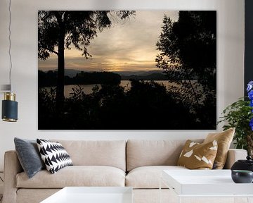 Mountain sunset - Lake Bunyonyi in gold and purple by Rick Massar