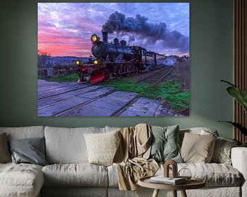 Steam train Million Line Schin op Geul in evening light by Flachsfotografie