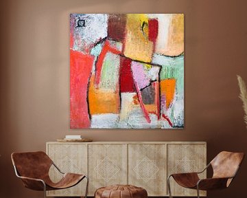 Abstract retro painting orange red green brown by Anja Namink - Paintings