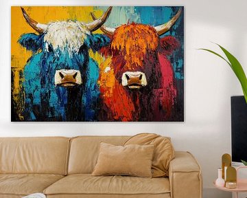 Cows | Two Cows with Vivid Colours by ARTEO Paintings