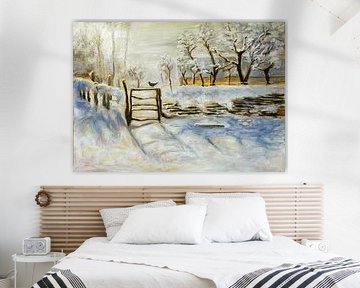 Winter atmosphere with blackbird in the snow by Colico