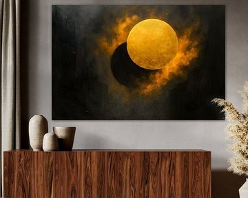 Tableau noir et or | Grand tableau salle de séjour | Tableau coucher de soleil occultant