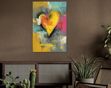 Peinture abstraite - Jaune et orange vif et expressif