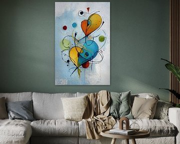 Peinture abstraite - Bleu jaune joyeux géométrique