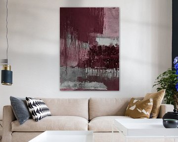 Abstract Textured Painting in Burgundy and Gray