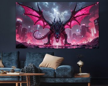NEON DRAGON: The Mighty Dragon Dominates the Cyberpunk City by INFERAURUM