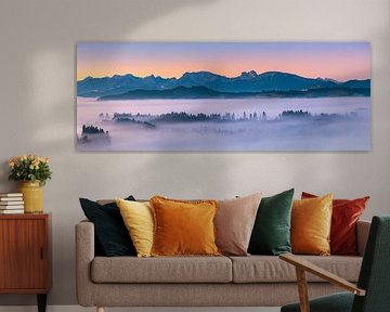 Panoramische zonsopgang in de Allgäu, Beieren, Duitsland