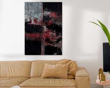 Abstract Painting in Black, Red, and Gray by Ela Szczepaniak