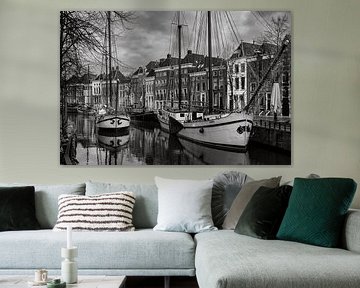 Historic sailing ships on the canal in Groningen - black-and-white urban photography by ThomasVaer | Tom Coehoorn