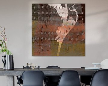 Mixed media botanical in wabi-sabi style. Flower in earthy tones. by Abstract Minimalist Art