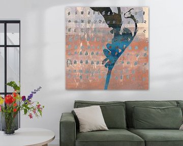 Modern abstract botanical art in terracotta, neon blue and brown. by Abstract Minimalist Art