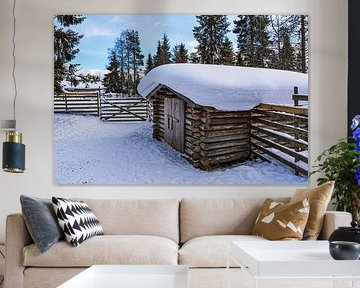 Rendierstal met sneeuw in de winter bij Kuusamo, Finland