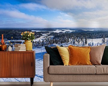 Landscape with snow and trees in winter in Ruka, Finland