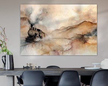 Train à vapeur dans les montagnes - aquarelle apaisante sur Dessins et peintures de Peter Pen