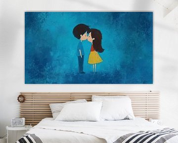 Kissing girl and boy cute blue panorama by TheXclusive Art