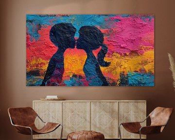 Kissing boy and girl abstract panorama by TheXclusive Art