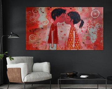 Junge und Mädchen Kissen rosa-rot panorama von TheXclusive Art