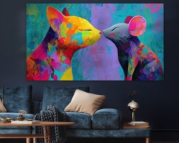 Kissing cat and mouse abstract panorama by TheXclusive Art