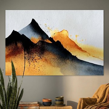 Goudzwart minimalistisch berglandschap