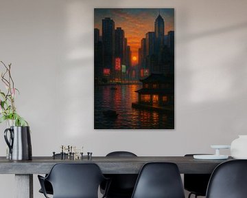 Reflets du crépuscule à Hong Kong sur le port de Victoria sur Travel Shop
