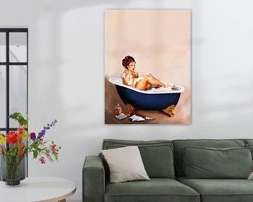 Bathtub Drinks: Pinup Girl Drinking In Bathroom by The Whiskey Ginger