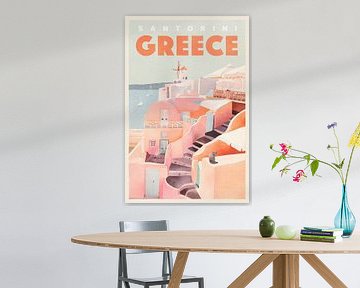 Santorini Greece Vintage Travel Poster by The Whiskey Ginger
