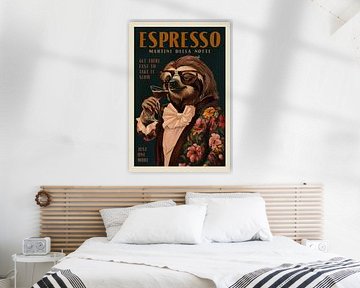 Art Deco Espresso Martini Drinking Sloth by The Whiskey Ginger