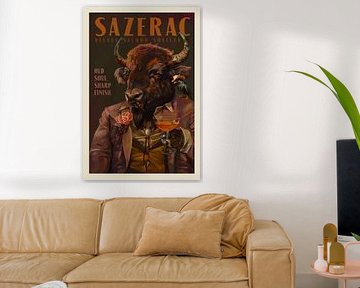Buffalo Drinking Sazerac Cocktail. Alcohol & Liquor Bar Art by The Whiskey Ginger