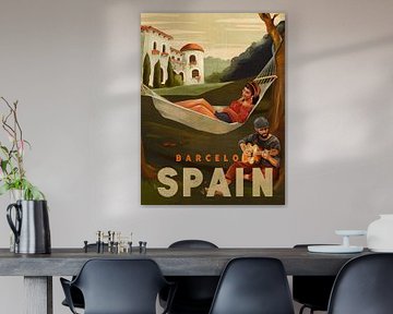 Barcelona Spain Guitar Player Travel Art by The Whiskey Ginger