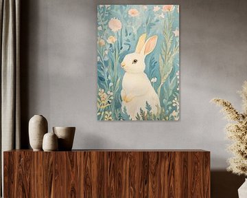 Witte haas in het bloemenveld van Niklas Maximilian