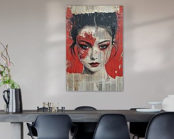 Woman with red accents - Mysterious graffiti artwork