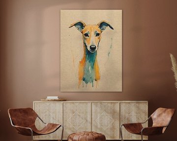 Gentle Portrait of a Whippet in Watercolour
