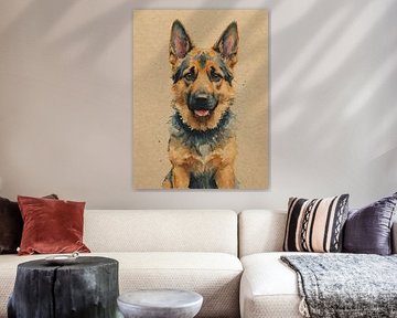 Watercolour portrait of a German Shepherd by Hilde Remerie Photography and digital art