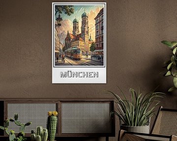 La vieille ville de Munich dans le style poster vintage sur MArt