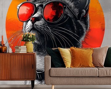 Coole Katze mit roter Sonnenbrille