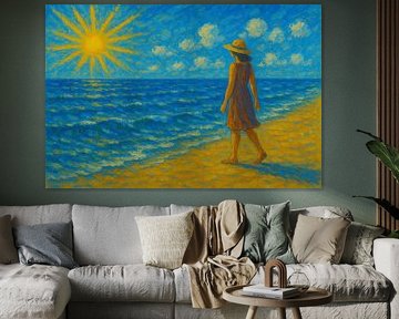 Woman on the beach with radiant sun by Claudia Gründler