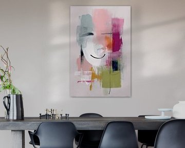 Portrait abstrait - rose et vert gai et moderne sur Joriali Art abstrait