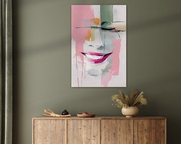 Portrait abstrait - Rose et vert Élégant et moderne sur Joriali Art abstrait