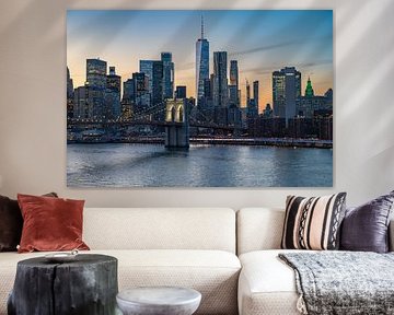 New York skyline tijdens zonsondergang