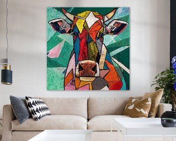 Abstract Cow Painting in Cubist Style - Colourful Modern Art by Arjen Roos