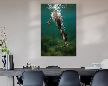 Grèbe huppé chassant des poissons sous l'eau sur Markus Gann