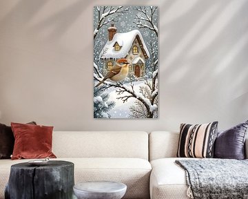 Roodborstje in de boom van Christmasmoment