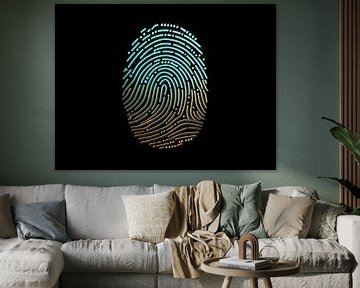 Futuristisch biometrisch identiteitsontwerp - Neon Blauw en Goud Kleurverloop Vingerafdruk Artwork van Creative On Site