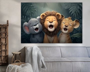 Trois animaux sauvages qui rient dans la jungle