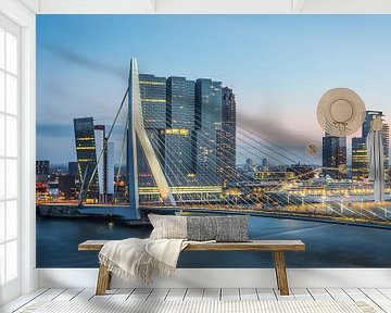 Rotterdam Erasmusbrug bij avond van Leon van der Velden