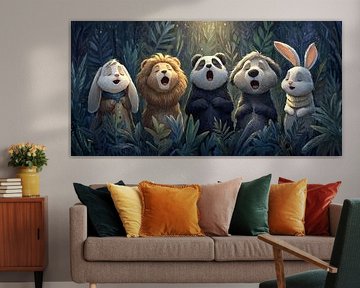 Cinq amis de la forêt chantent ensemble une jolie bande d'animaux