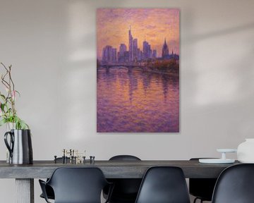 Skyline de Francfort au crépuscule - Ville moderne dans un voile impressionniste