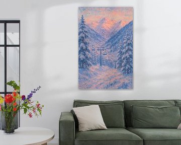 Lever de soleil impressionniste dans les Alpes autrichiennes - Peinture de neige d'Ischgl à la manière de Monet sur Travel Shop